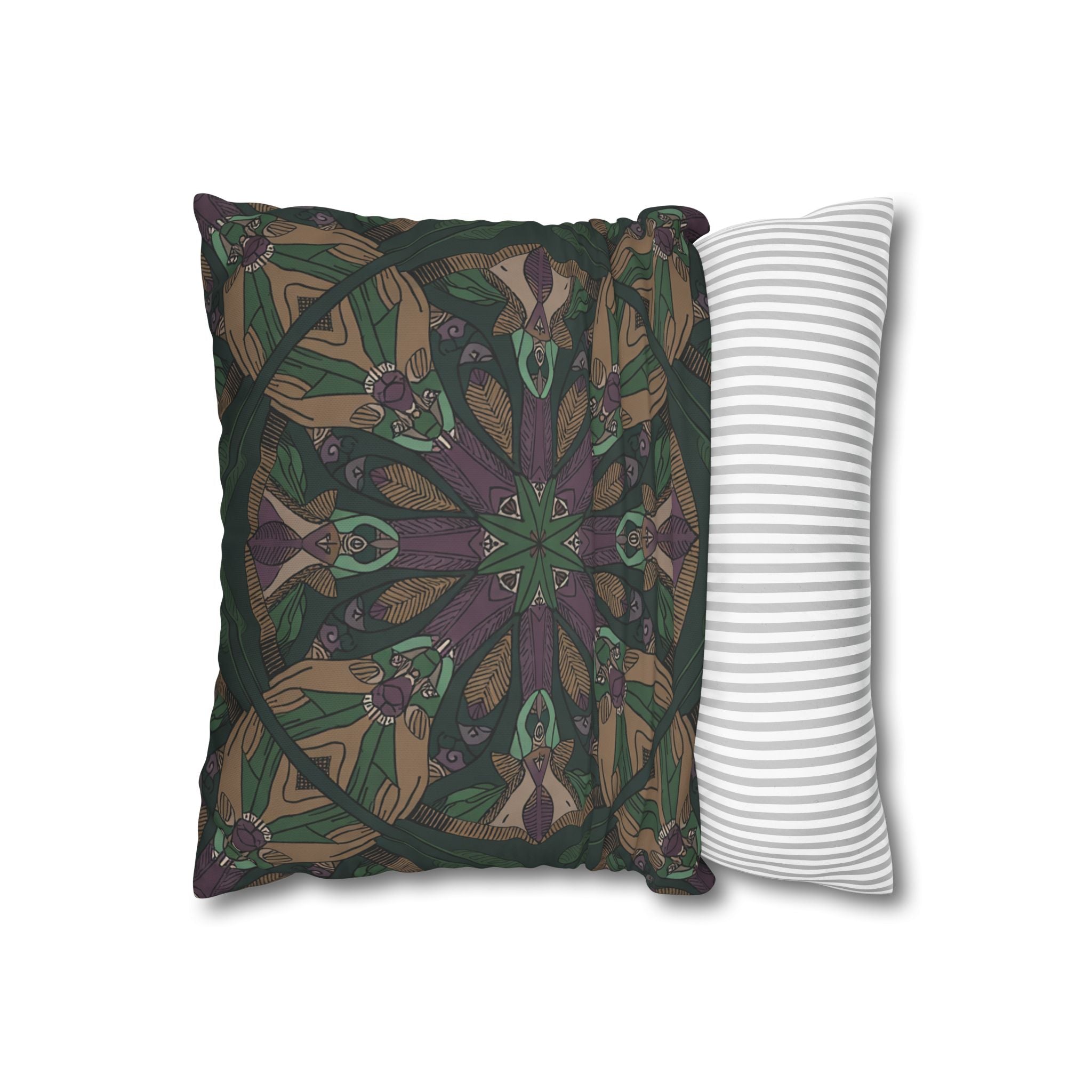 Bohemian Kaleidoscope Square Pillowcase — Earth Tone Mandala Accent