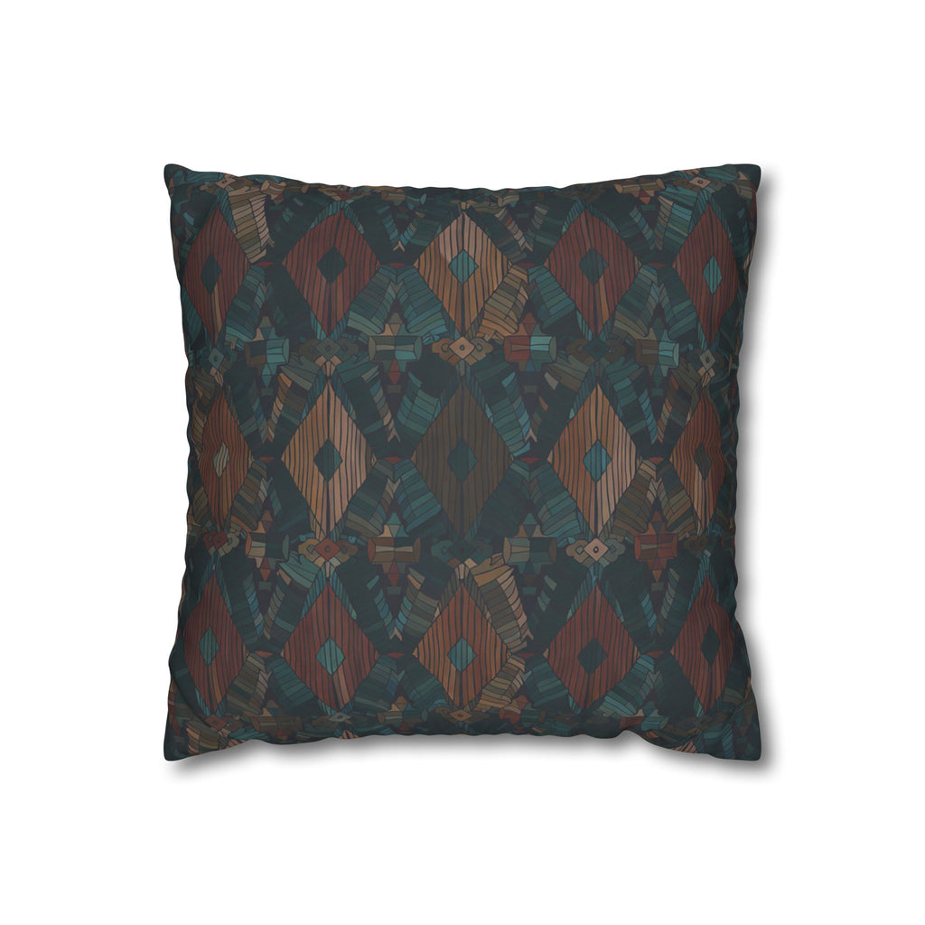Southwestern Geometric Throw Pillow Cover — Dark Teal & Rust Square Cushion Case
