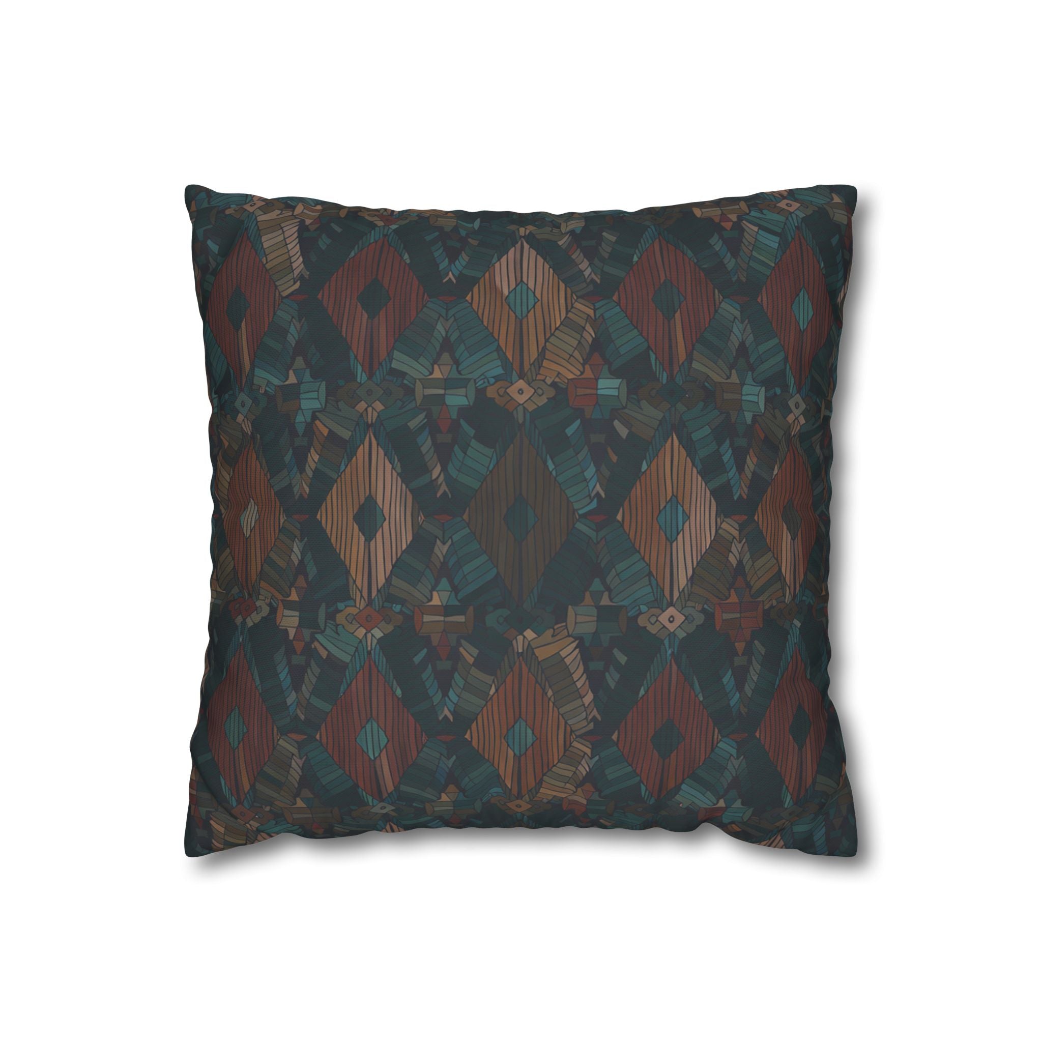 Southwestern Geometric Throw Pillow Cover — Dark Teal & Rust Square Cushion Case