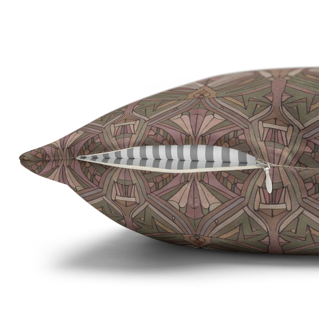 Art Nouveau Geometric Square Pillowcase — Earthy Floral Pattern Decorative Throw Pillow
