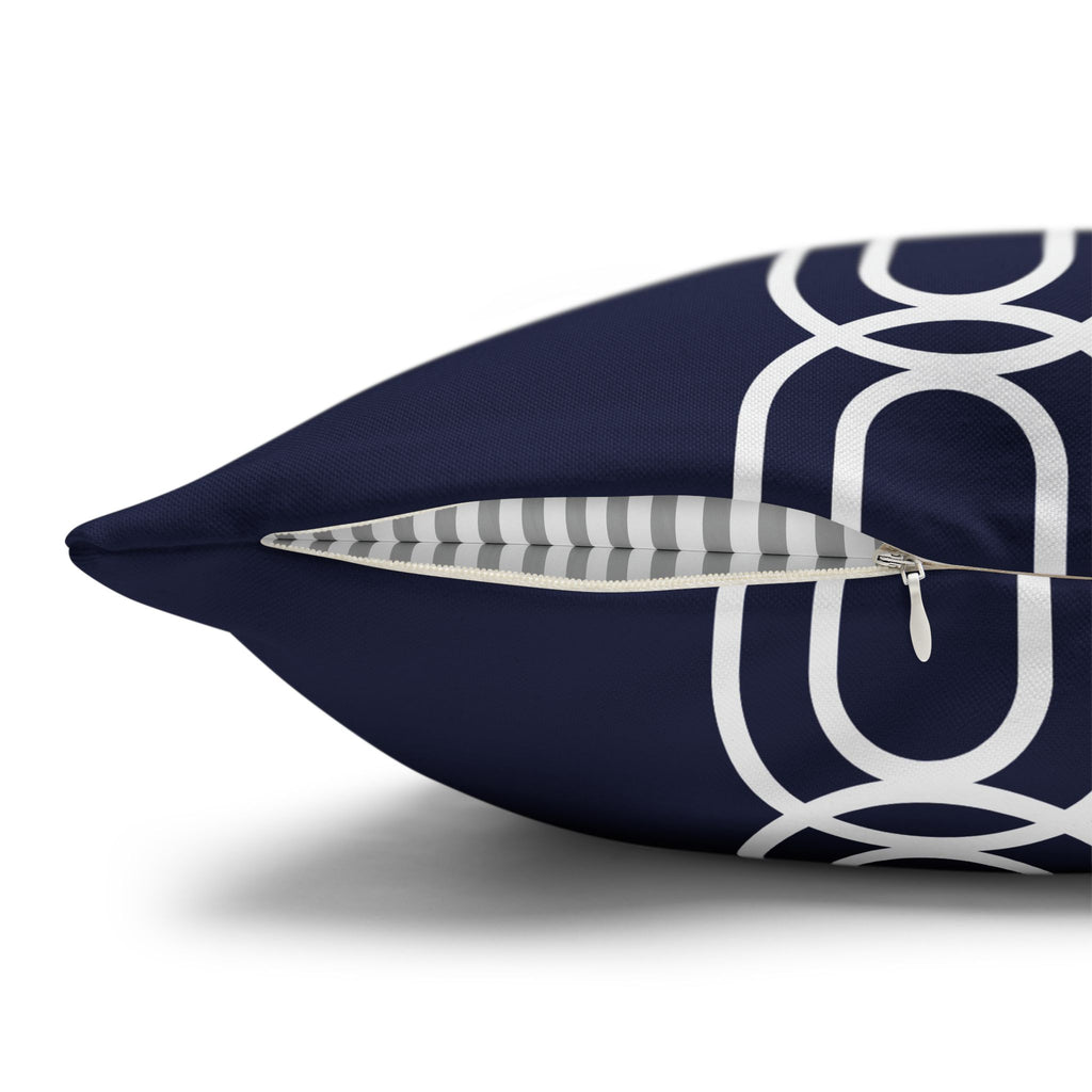Navy Chain Design Pillowcase - Stylish Square Poly Canvas Cushion