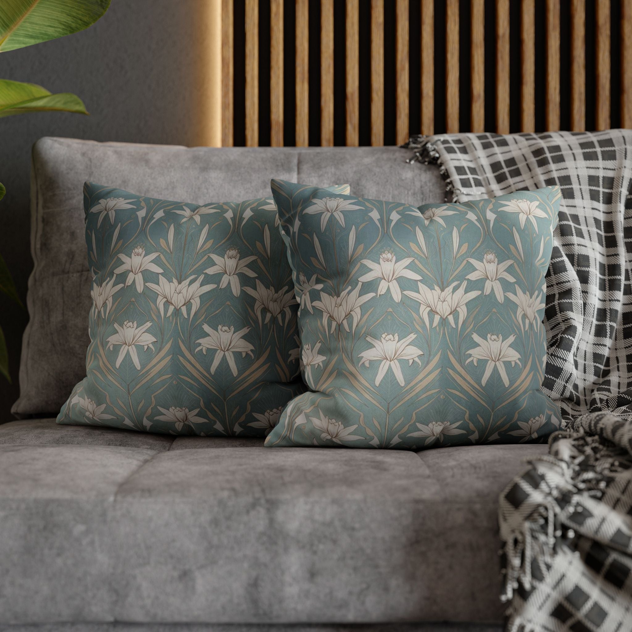 Floral Vintage Blue Square Pillow Cover