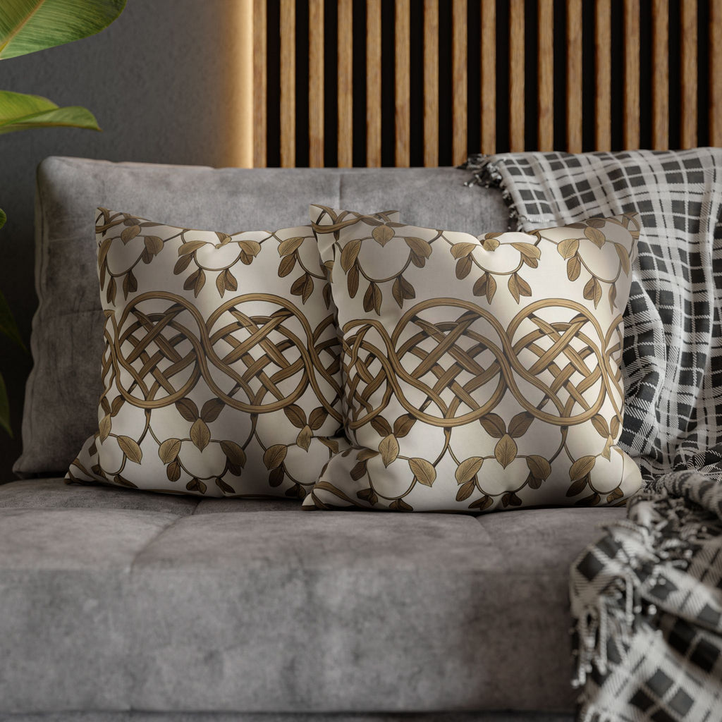 Celtic Knot Decorative Pillowcase — Gold Botanical Square Throw Pillow Cover