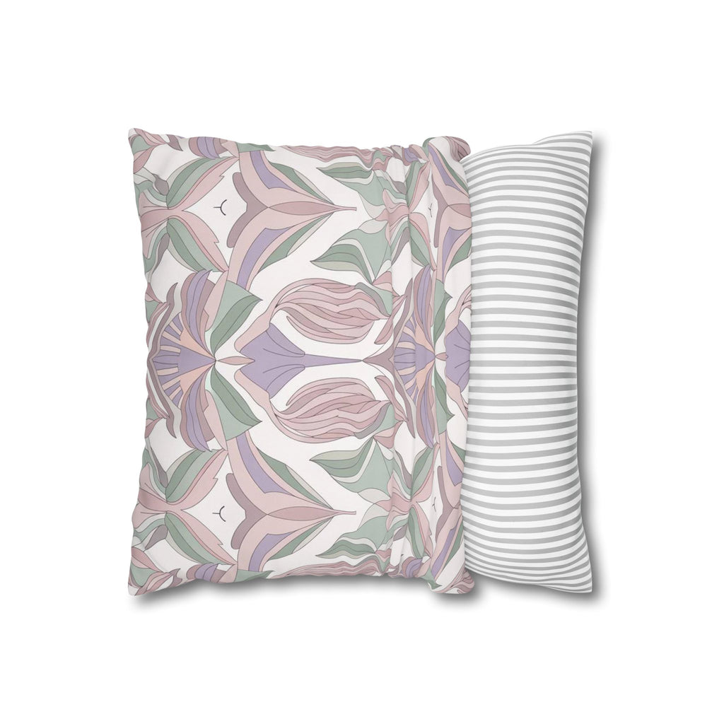 Floral Art Nouveau Square Pillowcase — Pastel Botanical Decorative Throw Pillow Cover
