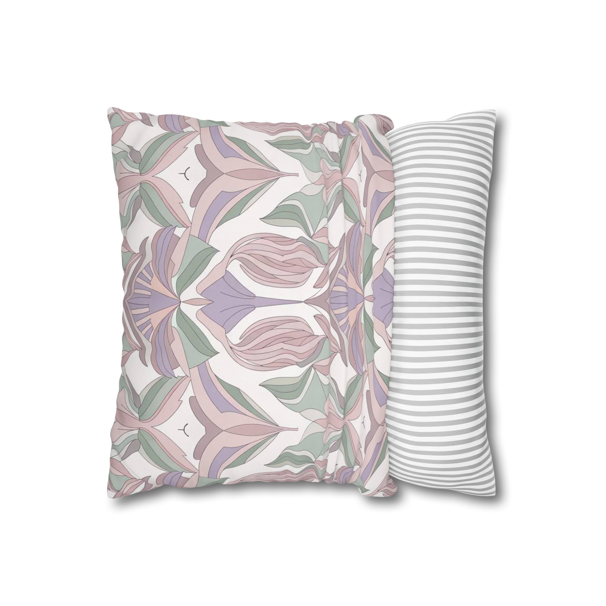 Floral Art Nouveau Square Pillowcase — Pastel Botanical Decorative Throw Pillow Cover