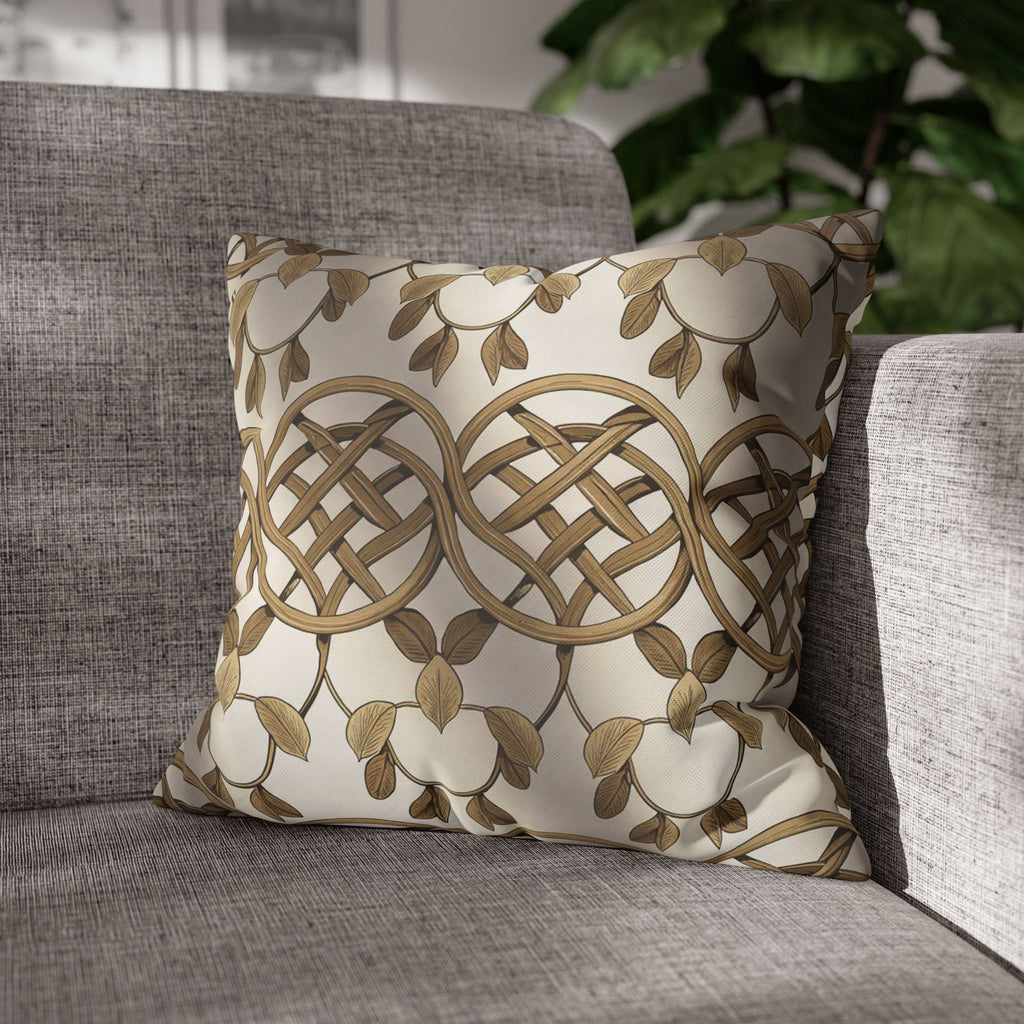 Celtic Knot Decorative Pillowcase — Gold Botanical Square Throw Pillow Cover
