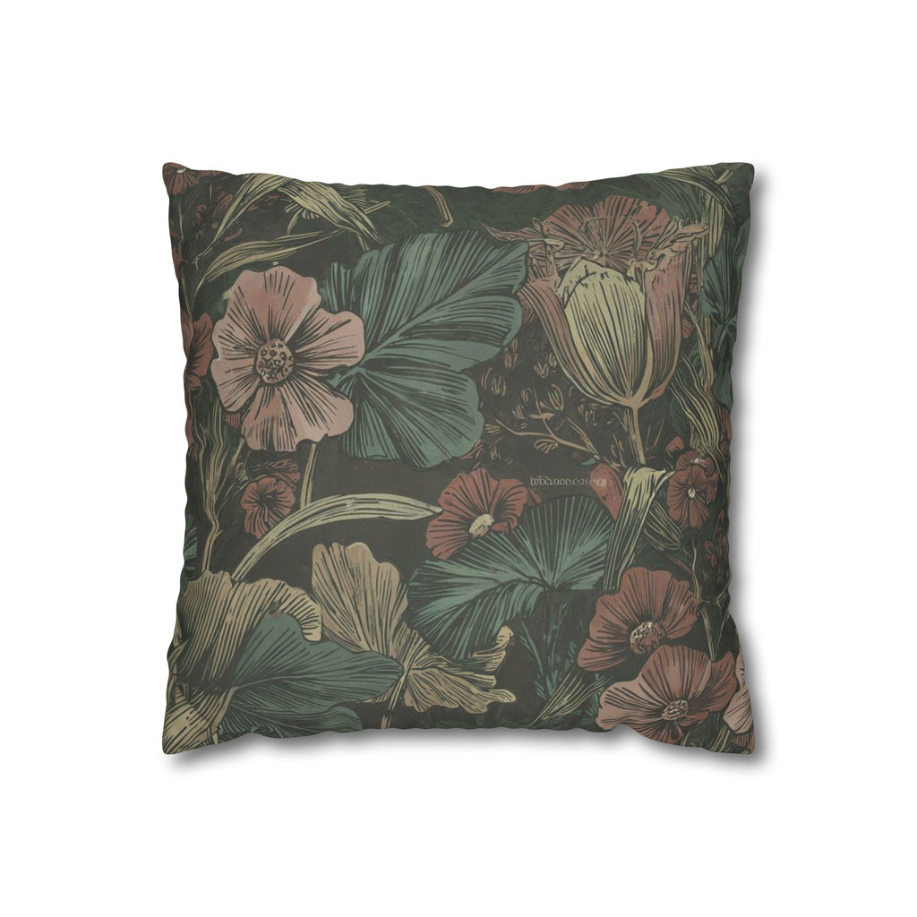 Botanical Vintage Floral Throw Pillowcase — Dark Green Square Cushion Cover