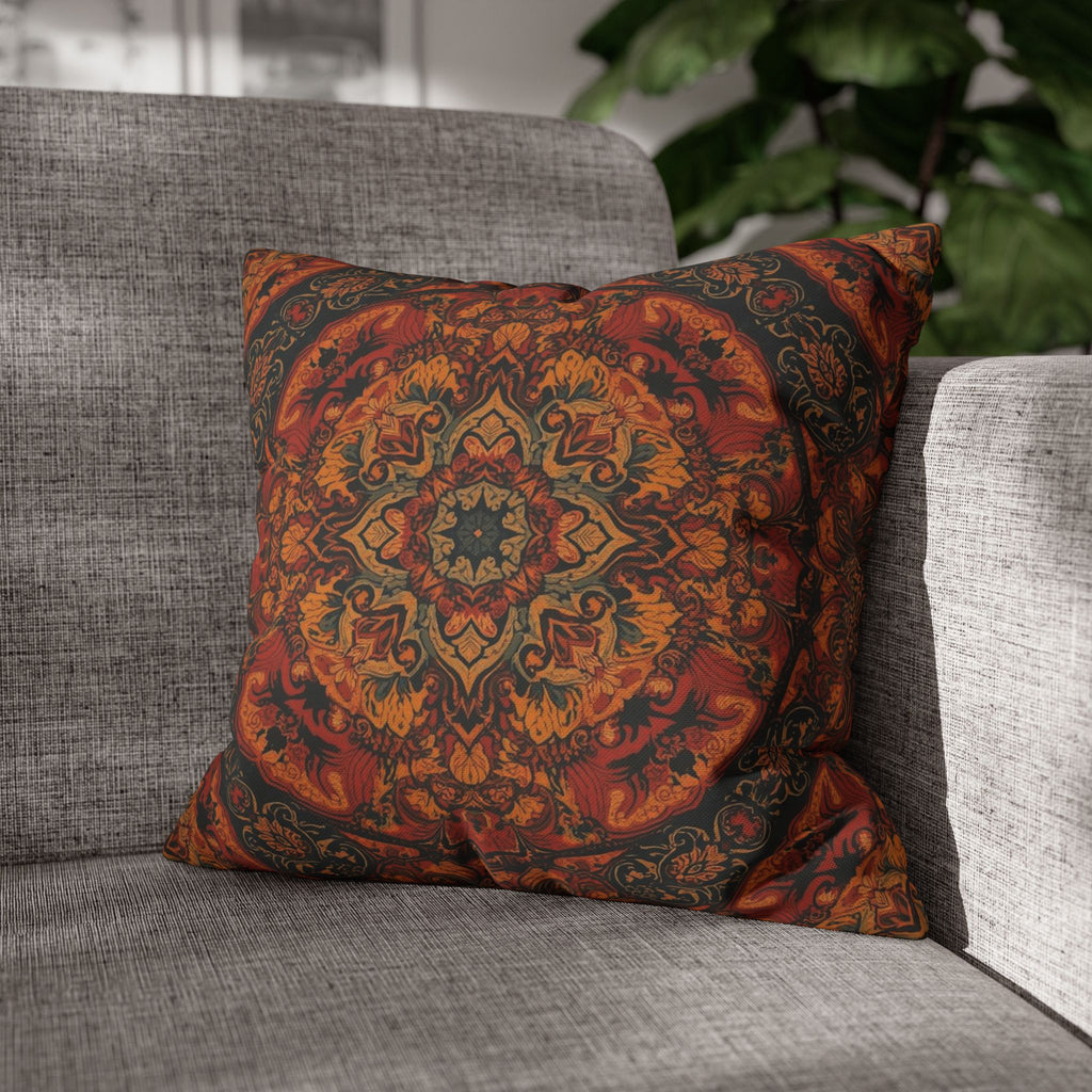Bohemian Medallion Square Pillow Cover — Rust Orange Mandala Throw Pillowcase