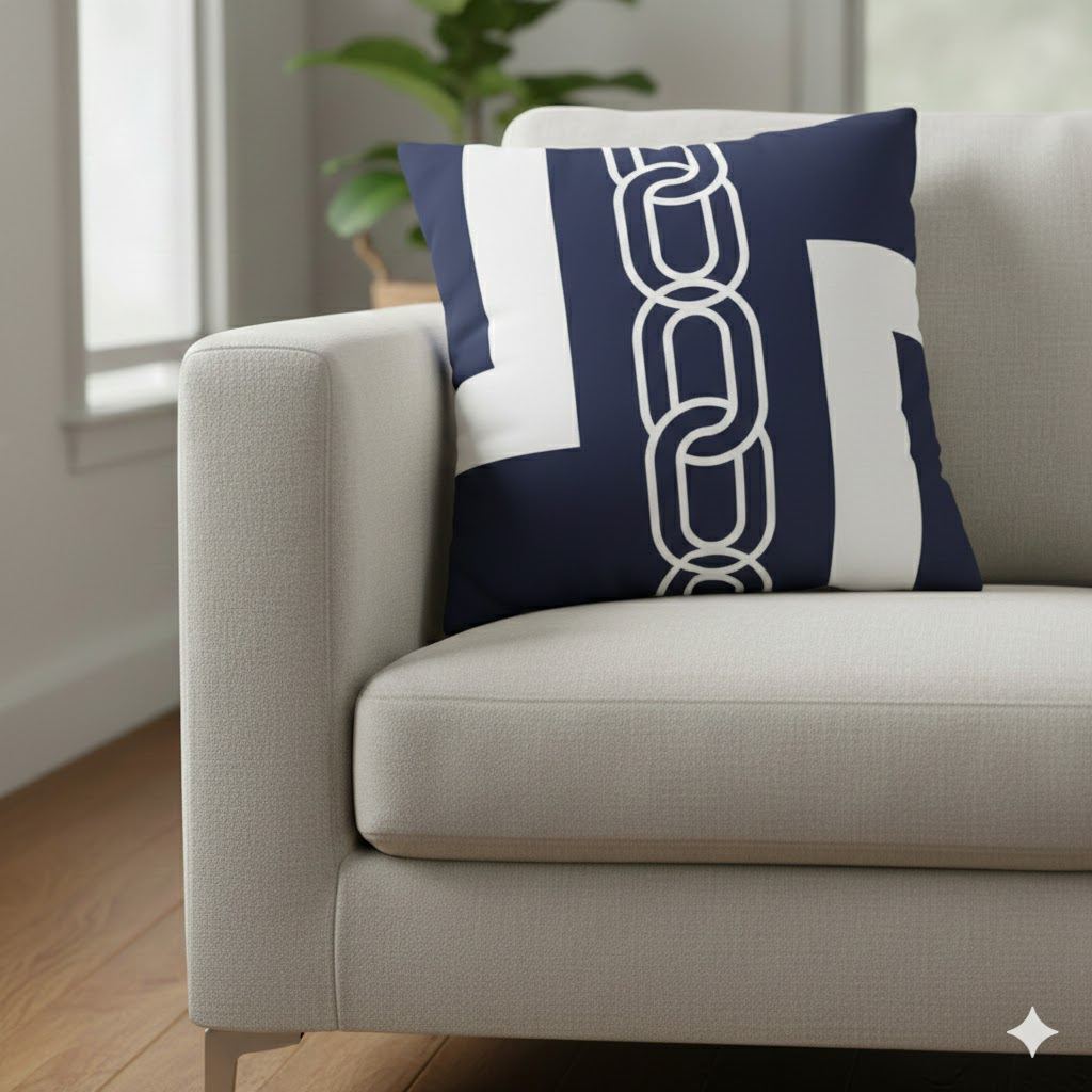 Navy Chain Pattern Square Pillowcase