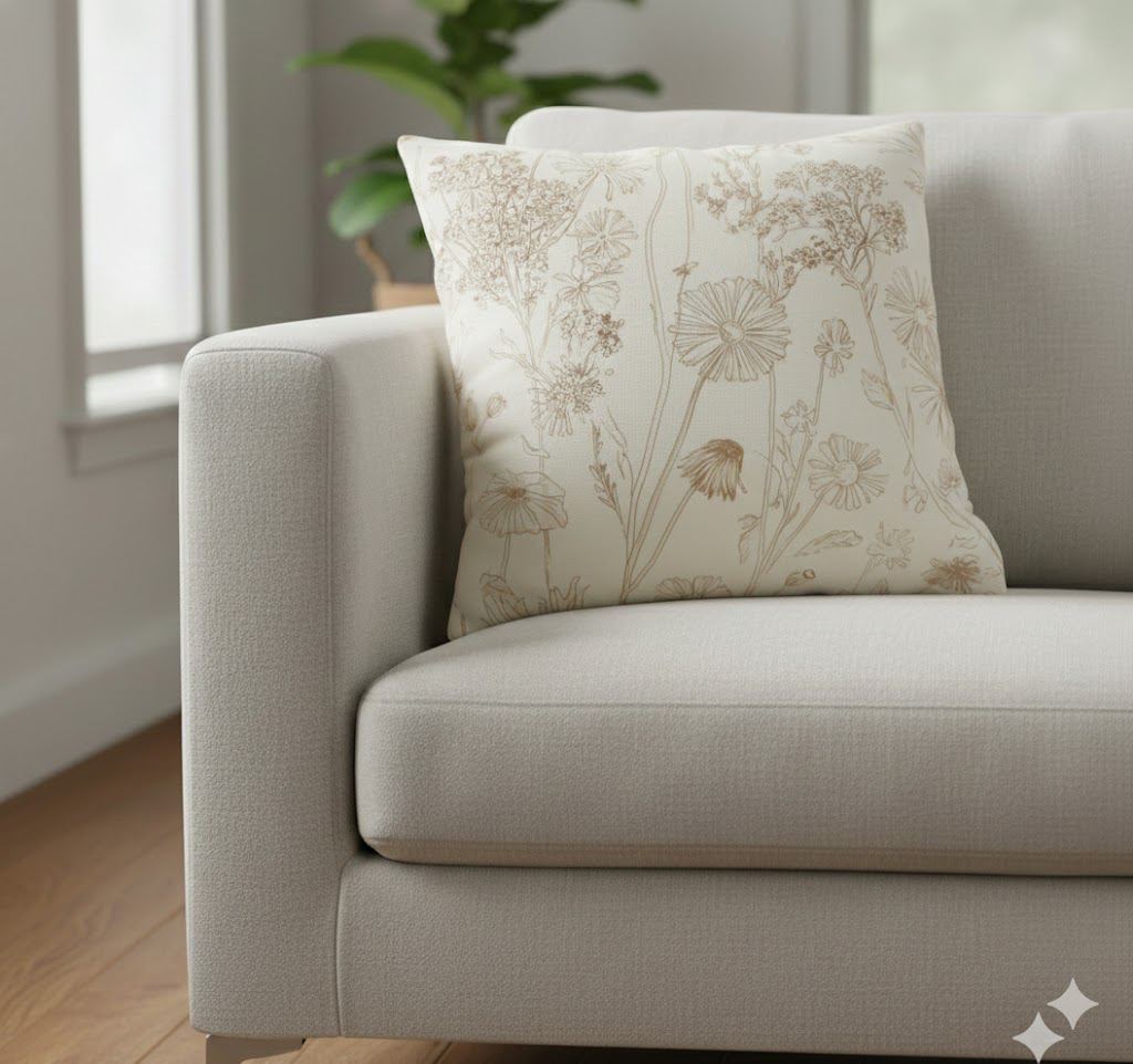 Floral Print Throw Pillowcase - Natural Beige Decor