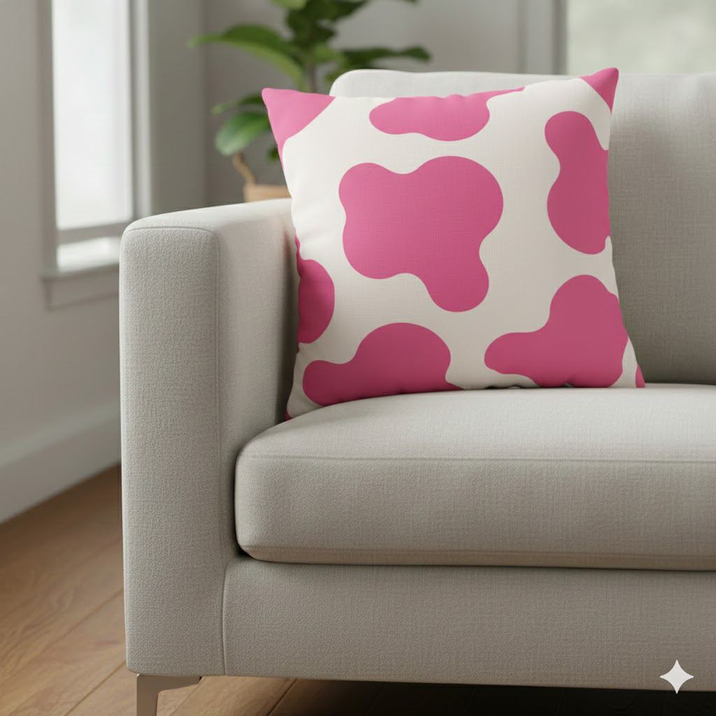 Pink Abstract Cow Print Pillowcase